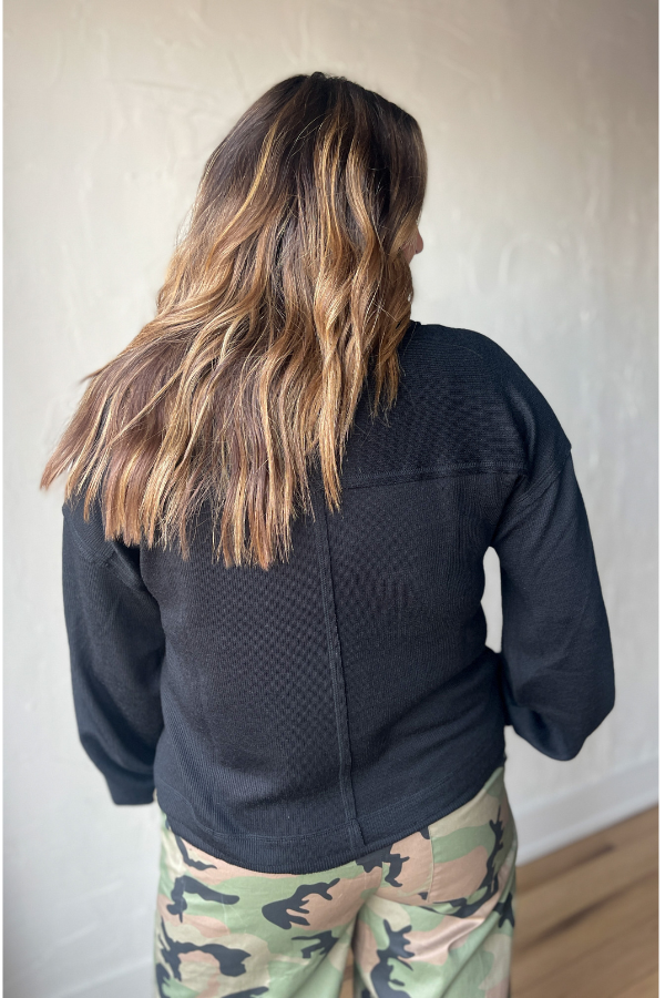 See You Later V Neck Top - Black