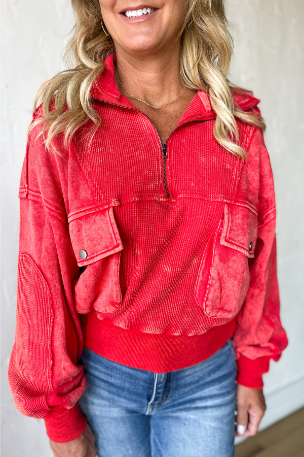 Best of Me Half Zip Pullover - Red