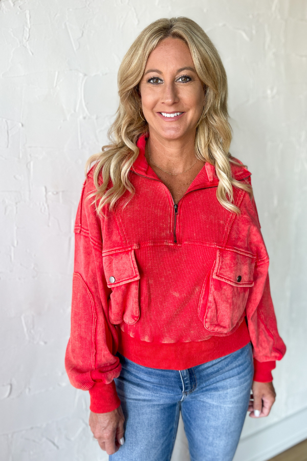Best of Me Half Zip Pullover - Red