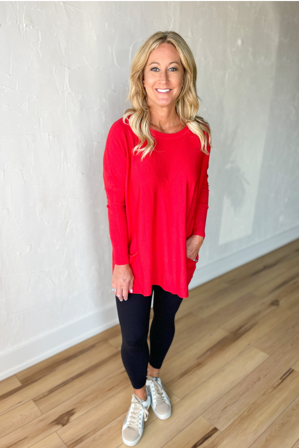 Make It Easy Long Sleeve Top- Scarlet