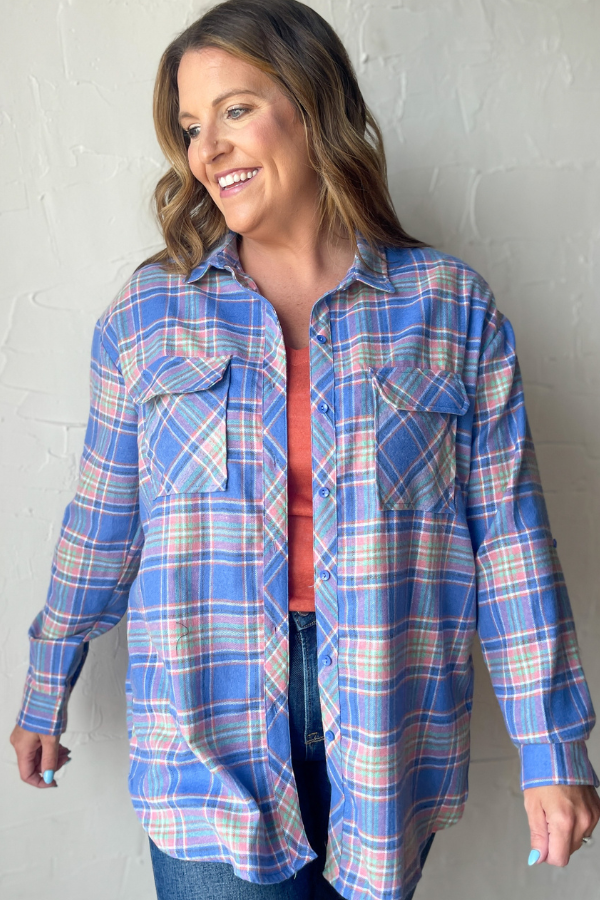 Meant to Be Plaid Button Up -Blue