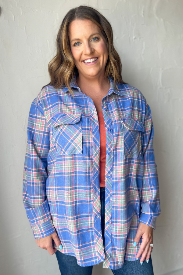 Meant to Be Plaid Button Up -Blue