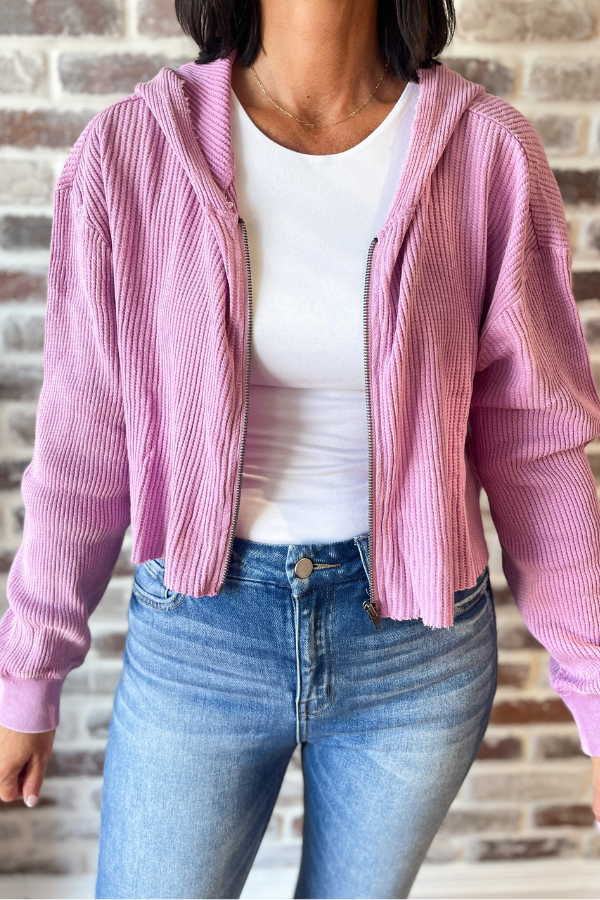 Trend Alert Crop Zip Up- Pink