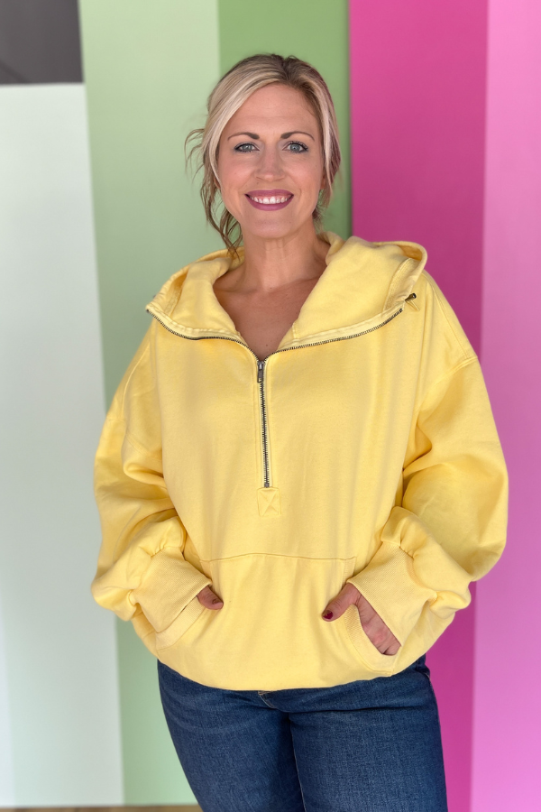 Morning Market Half Zip Hoodie- Lemon