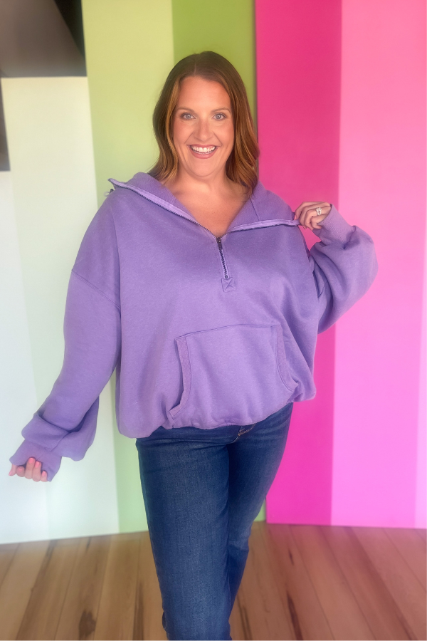 Morning Market Half Zip Hoodie- Periwinkle