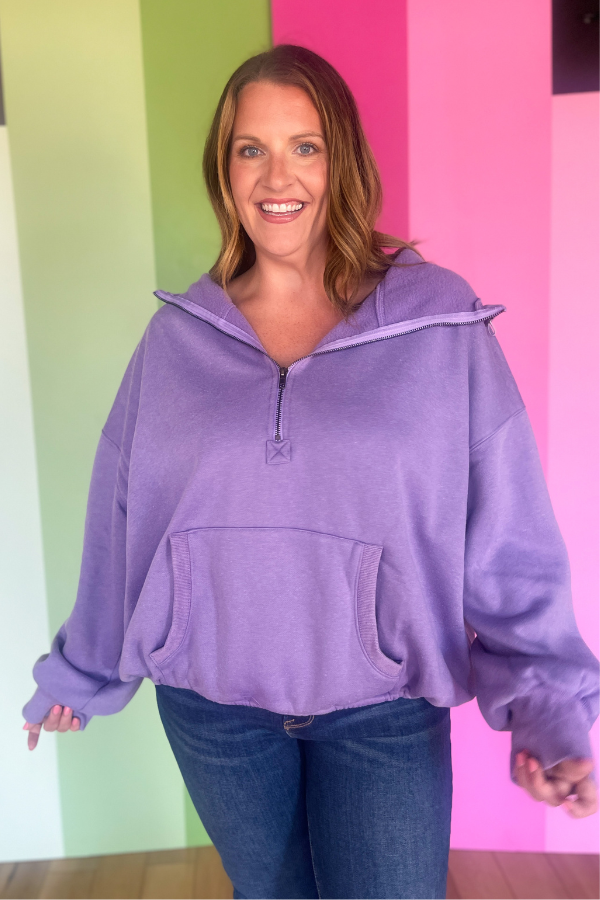 Morning Market Half Zip Hoodie- Periwinkle