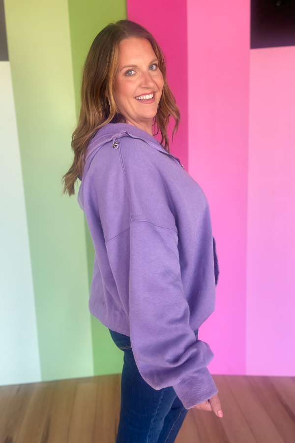 Morning Market Half Zip Hoodie- Periwinkle