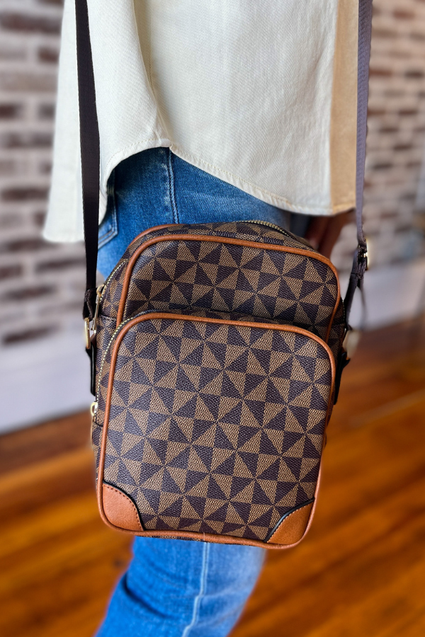 Monogram Crossbody Bag-Coffee/Brown