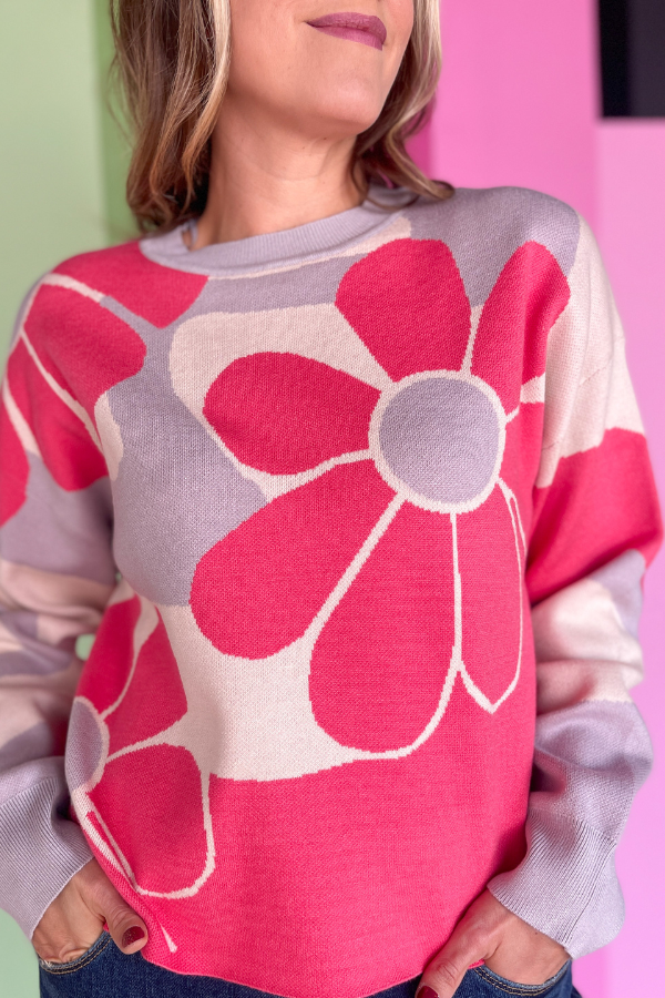 Luxe Blooms Sweater- Lilac/Fuchsia