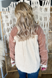 So It Begins Color Block Button Up - Cinnamon/Stone