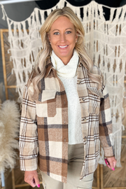 The Switch Plaid Shacket- Mocha