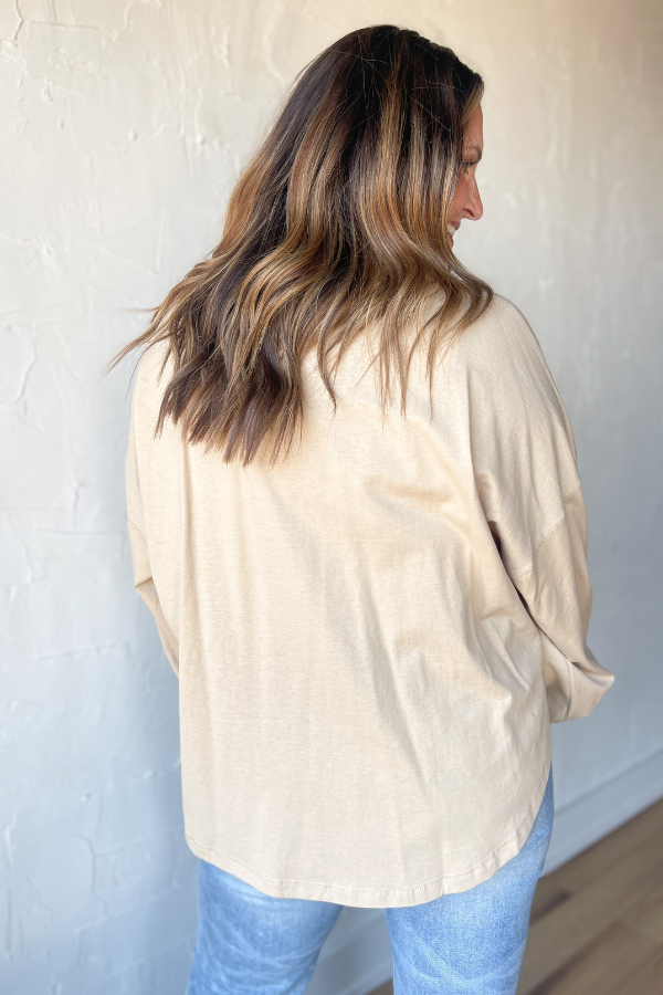 Star Studded Long Sleeve Top- Natural