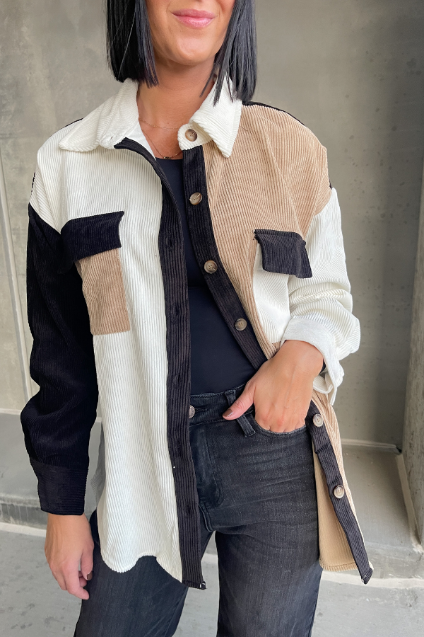 Not Over Yet Colorblock Shacket- Black