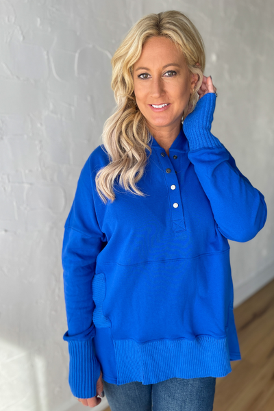 So About That Henley Hoodie -Royal Blue