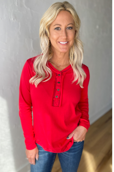 Classic Comfort Long Sleeve Top- Red