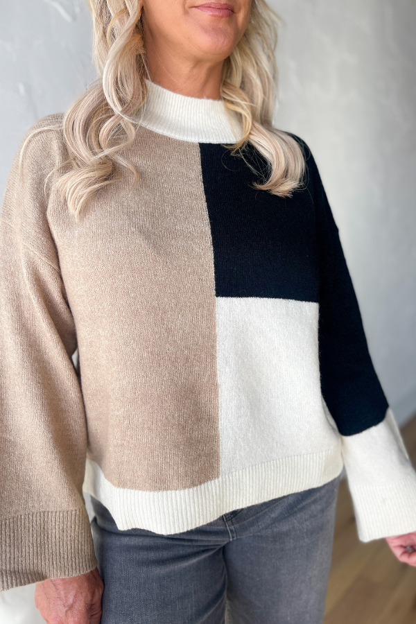 Come Close Colorblock Sweater- Black/Ivory