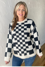 Guilty Pleasure Checkered Sweater- Black