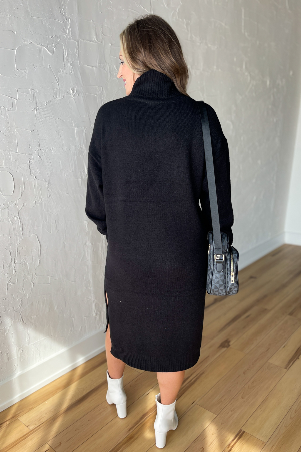 The Saylor Sweater Dress- Black