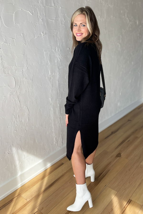 The Saylor Sweater Dress- Black
