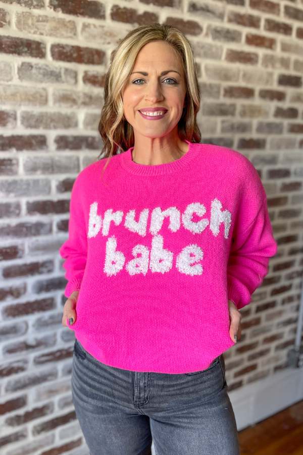 Brunch Babe Sweater- Fuchsia