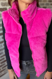 Feeling Fierce Faux Fur Vest- Hot Pink