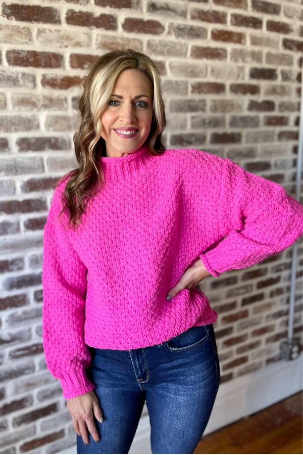All Over It Sweater- Hot Pink