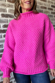 All Over It Sweater- Hot Pink