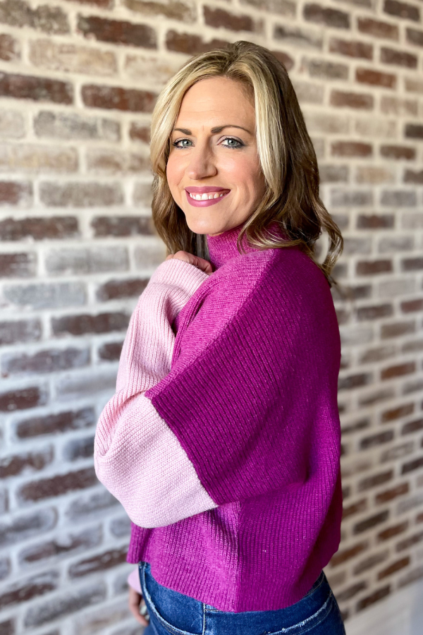 Pink Fusion Colorblock Sweater- Magenta
