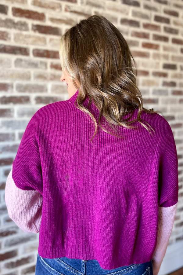 Pink Fusion Colorblock Sweater- Magenta