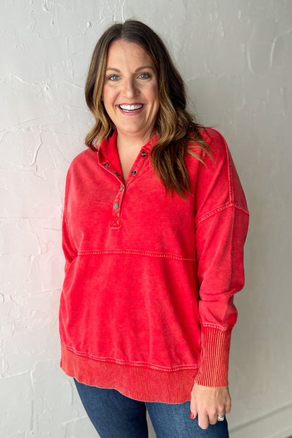The Jolie Pullover- Coral Red