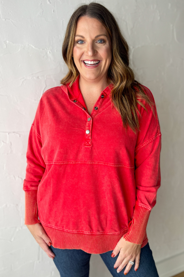 The Jolie Pullover- Coral Red