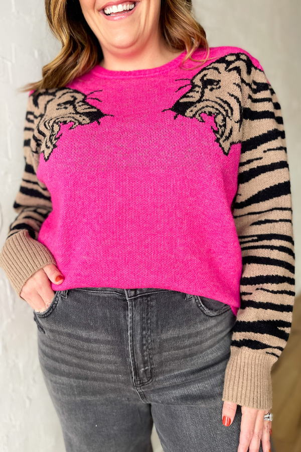 Roaring Beauty Sweater- Fuchsia