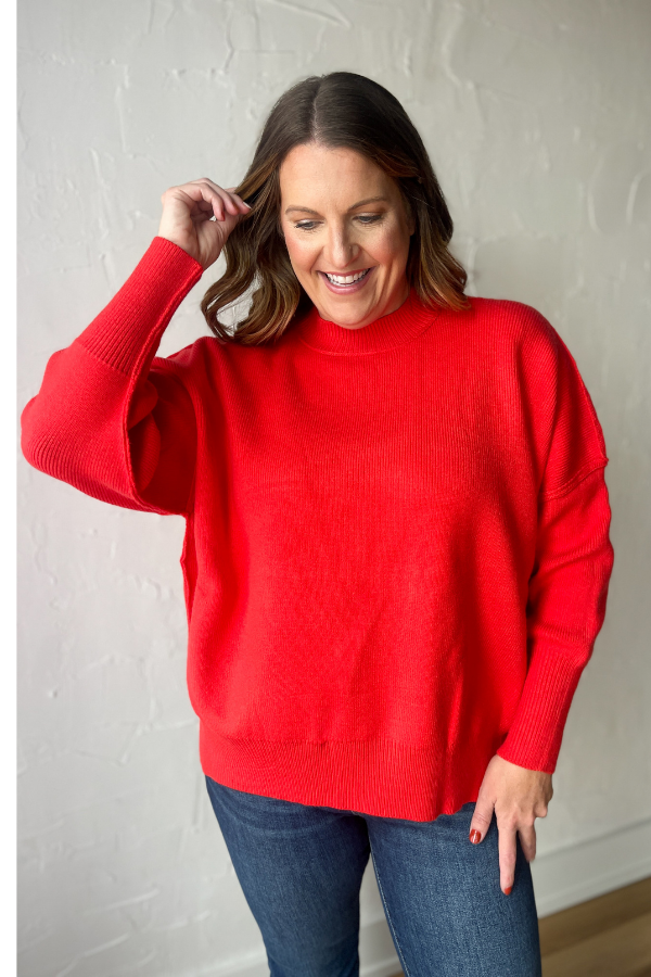 Simply Sleek Sweater- Tomato Red