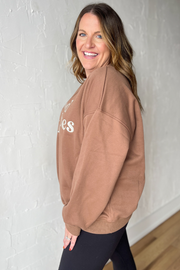 Good Vibes Only Embroidered Crew- Brown