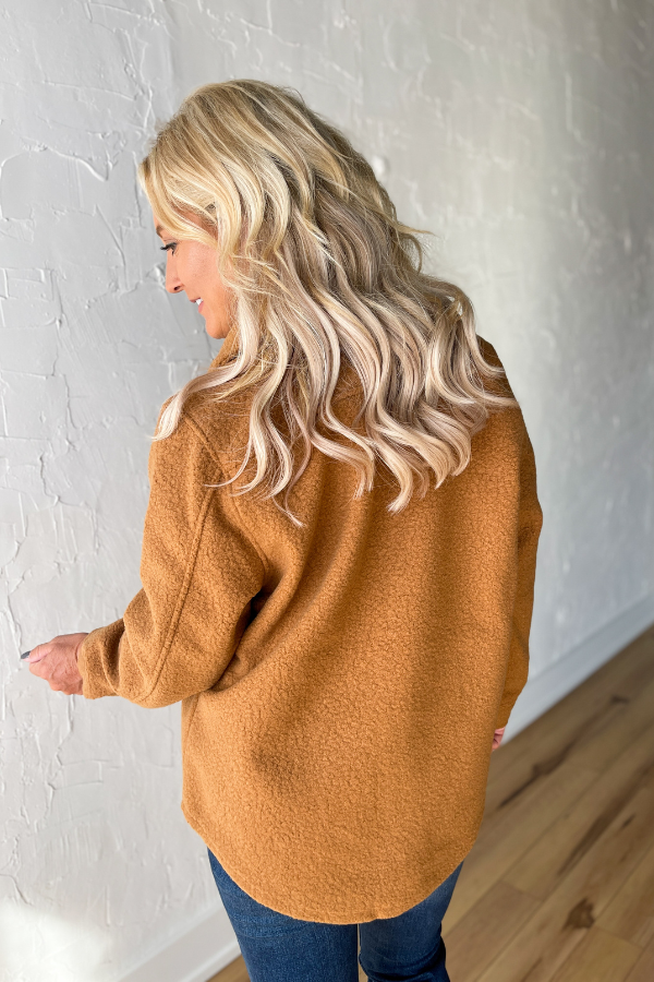 The Bella Snap Teddy Jacket- Camel