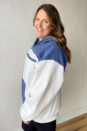 The Lari Hooded Pullover- Whtie/Blue
