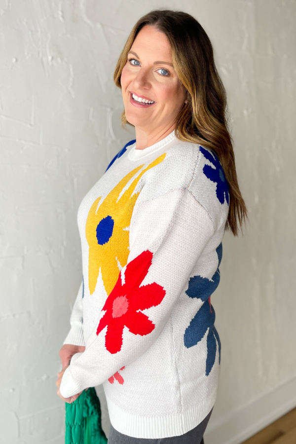 Blossom Bliss Sweater- Ivory/Blue