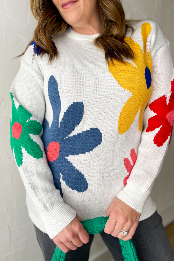 Blossom Bliss Sweater- Ivory/Blue