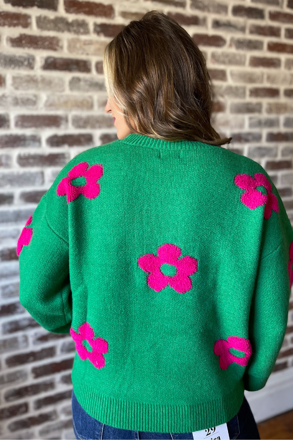 Botanical Burst Sweater- Jade/Fuchsia