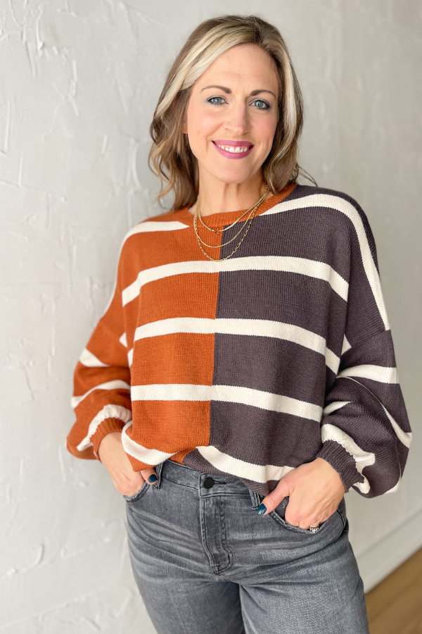 Classic Harmony Stripe Sweater- Tan/Black