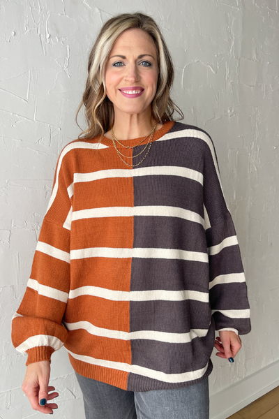 Classic Harmony Stripe Sweater- Tan/Black