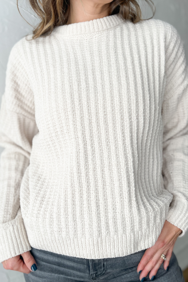 Elegant Edge Sweater- Cream