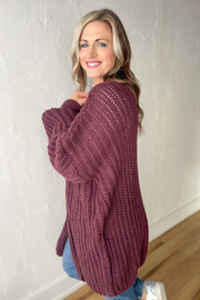 Too Good Chunky Knit Cardigan- Plum