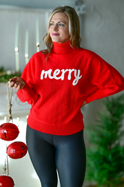 Merry Turtleneck Sweater- Red