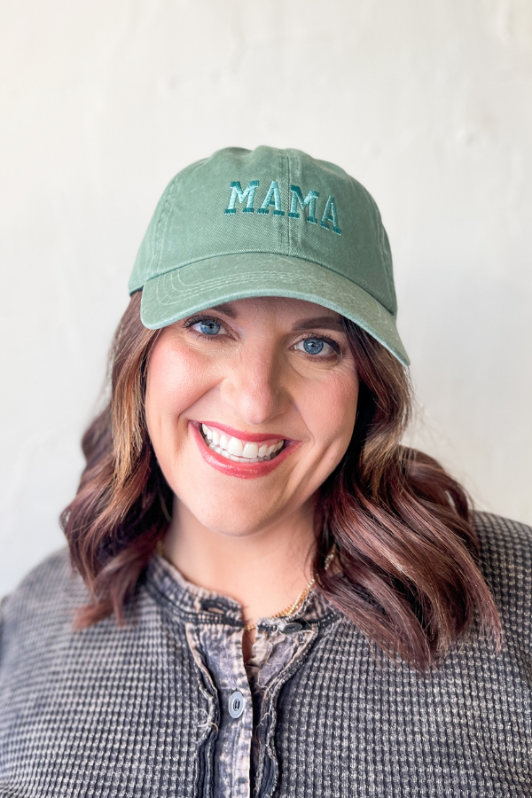 Mama Embroidered Hat- Sage