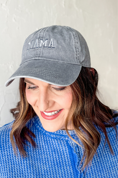 Mama Embroidered Hat- Grey