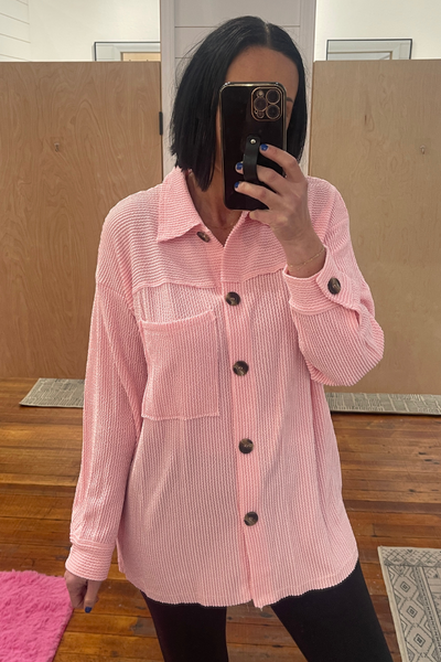 Staple Style Button Up- Light Pink