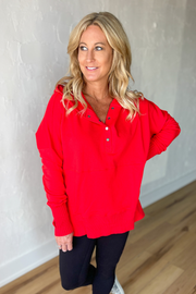 So About That Henley Hoodie -Red