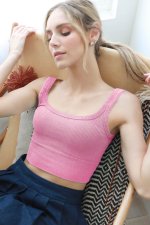 Vintage Ribbed Crop Top- Azalea Pink