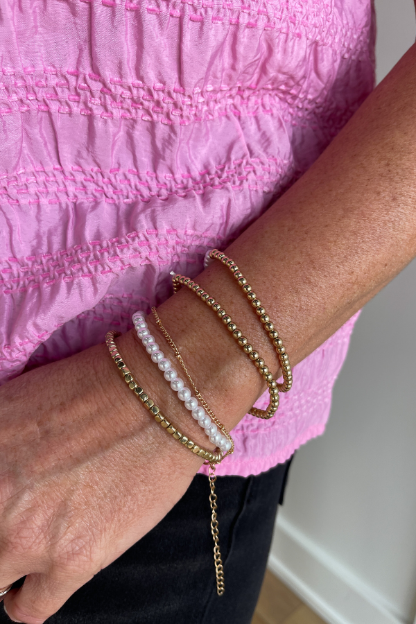 Set of 5 Bracelets- Pearl/Gold